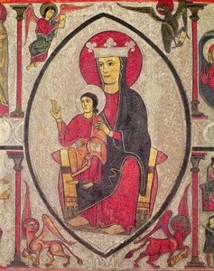 Madonna y Niño, panel central del Frontal del Altar de la Iglesia de Santa María de Cardet, Vall de Boi, España, 1150-1200 (detalle)